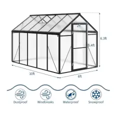 GustoWave Easy To Assemble Walk-In Aluminum Greenhouse In Black. (Upgraded Handle Version)