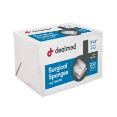 Dealmed Surgical Sponges, 8-Ply, Non-Woven Absorbent Gauze for Wound Care, White, 200 Count (Case Pack)