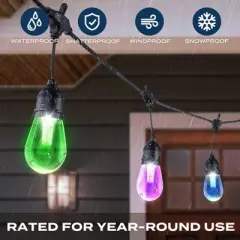 BrightLux 18ct LED 36ft Color Flow Solar Indoor Outdoor Filament String Lights Multicolor Bulbs with Black Wire