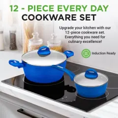NutriChef 12pc Non-Stick Kitchen Cookware Set - Blue (NCCW12BLU)