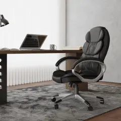 Black Big and Tall Leather Office Chair Adjustable High Back Task Chair with Multi-functional