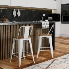 Set of 2 24" Josephine Metal/Wood Counter Height Barstools White - WyndenHall