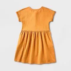 Girls' Adaptive Short Sleeve Knit Dress - Cat & Jack&trade; Dark Mustard Yellow