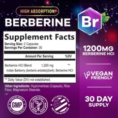 Premium Berberine HCL 1200mg Supplement, Berberine HCI Capsules Supplement for Heart Health & Immune Support - 60 Capsules By Nature's Nutrition