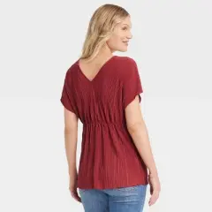 Short Sleeve Plisse Maternity And Beyond Shirt - Isabel Maternity by Ingrid & Isabel&trade; Maroon
