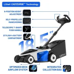 Litheli 18" 20V EASYSURGE Battery Walk-Behind Self-Propelled Lawn Mower