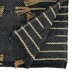 Saro Lifestyle Handcrafted Whimsy Zig Zag Tassel Table Runner, 16"x72", Black