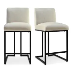 Set of 2 Mason 25" Contemporary Armless Upholstered  Fabric With Black Metal Sled Legs Counter Height Barstools-The Pop Maison