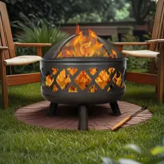 Bestier 24" Round Wood-Burning Outdoor Fire Pit, Portable Fire Pit with Spark Screen Poker for Patio Decoration, Black