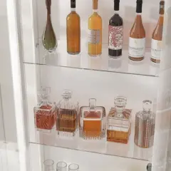Famapy Modern Glass/Whiskey Wine Display Cabinet ,Liquor Display Shelf,LED-Lit, Tall Floor-Standing for Home Bar & Living Room