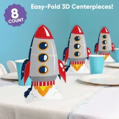 Big Dot of Happiness 3D Blast Off to Outer Space Centerpiece Table Decorations, Freestanding Rocket Baby Shower or Birthday Centerpieces - 8 Count