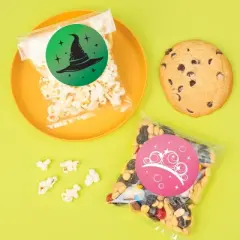 Big Dot of Happiness Pink & Green Witch Stickers and Clear Cookie Bags, Cellophane Treat Bags 4.25x7 Inches, Birthday or Halloween Favor Gifts - 25 Ct