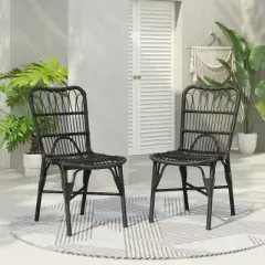 COWLOWN Black Set of 2 Outdoor Rattan Patio Dining Chairs for Backyard, Poolside and Garden Spaces, PE Wicker