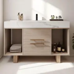 39.4" Wall-Mounted Bathroom Vanity with Sintered Stone Countertop, 2 Drawers & Open Shelves, Metal Handles (Faucet Not Included)