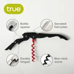 True TrueTap Double Hinged Waiter&rsquo;s Corkscrew, Matte Black Bottle Opener with Foil Cutter, Wine Key