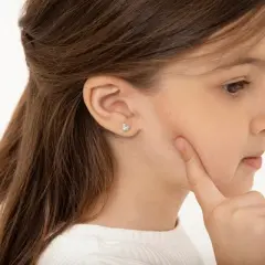 Girl's CZ Birthstone Heart Screw Back Sterling Silver Earrings - In Season Jewelry