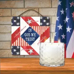 Courtside Market 13.5 oz, 3 Wick Citronella Candle & Patriotic II Quilt 10x10 Hanging Artboard Set