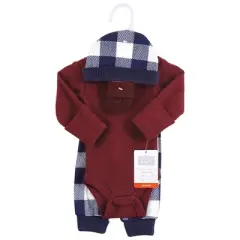 Hudson Baby Boys Thermal Preemie Layette Set 4pc Long Sleeve Outfit, Navy Plaid, Preemie