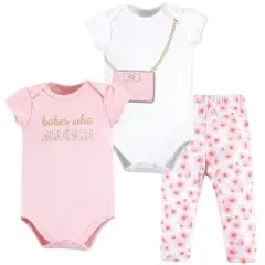 Little Treasure Baby Girl Cotton Bodysuit and Pant Set, Brunch