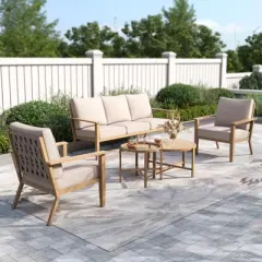Captiva Designs 5PC Outdoor Patio Cross-Band Back Conversation Set with Thick Cushions for Deck, Garden, or Poolside