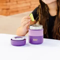 BUILT 10oz Vacuum Insulated Food Jar - Leakproof Reusable Lunch Container with Silicone Grip - BPA-Free Stainless Steel (Purple)