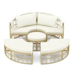 Costway Outdoor Patio Round Daybed with Retractable Canopy Soft Cushions for Garden White