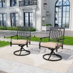 5pc 37" Wooden Top Patio Table with 4 Swivel Rocking Chairs - Captiva Designs