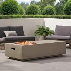 GDFStudio Fernhill Outdoor 50,000 BTU Lightweight Concrete Rectangular Fire Pit Table, Light Gray
