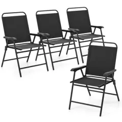 Costway Set of 4 Outdoor Folding Dining Chairs with Armrests Breathable Seat Metal Frame