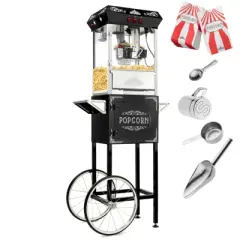 Olde Midway Vintage-Style Popcorn Machine Maker Popper with Cart and 8 Ounce Kettle