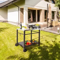 VEVOR Outdoor Grill Dining Cart with Double-Shelf, BBQ Movable Food Prep Table, Multifunctional Stainless Steel Table Top, Portable Modular Carts