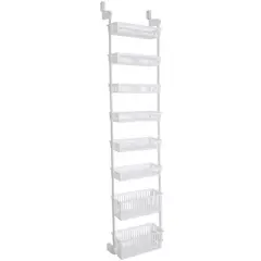 Smart Design 8-Tier Over The Door Hanging Pantry Organizer with 6 full Baskets and 2 Deep Baskets White: Steel Kitchen Storage Rack