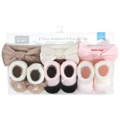 Hudson Baby Infant Girls Headband and Socks Giftset, Pink Taupe, One Size