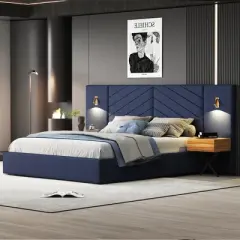 GDFStudio Salome 3pcs Velvet Upholstered Bedroom Furniture Set with Two LED Nightstands