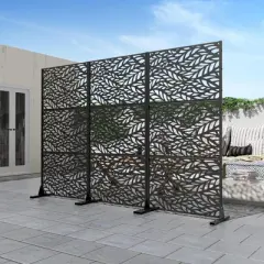 PexFix Modern Outdoor Privacy Rectangle Screen Galvanized Steel Panel Divider Garden Fence in Leaf Pattern