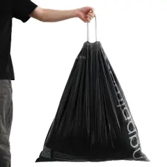 happimess 30 Gallon Drawstring Unscented Trash Can Liner, Black (100-Count, 4-Rolls of 25 Liners)