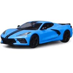 2020 Chevrolet Corvette Stingray Z51 Coupe Blue with Black Stripes 1/24 Diecast Model Car by Maisto