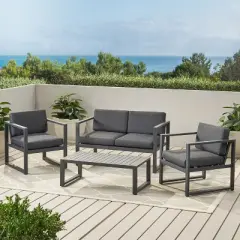 FIONECA 4-Piece Outdoor Chat Set, Patio Conversation Furniture with Cushions & Coffee Table, All-Weather Design for Garden, Porch, Backyard
