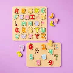 Wooden Alphabet & Number Puzzles - 2pk - Gigglescape&trade;: Toddler Educational Toy, ABC & Number Learning, Ages 2+