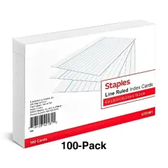 Staples 4" x 6" Line Ruled White Index Cards 100/Pack (51001) TR51001