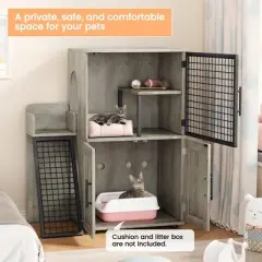 Modern Villa Cat Litter Box Enclosure with Platform,Double Layer Cat Litter Hidden Furniture