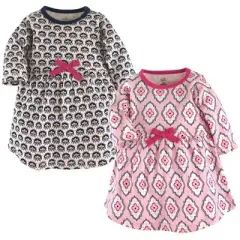 Touched by Nature Baby and Toddler Girl Organic Cotton Long-Sleeve Dresses 2pk, Trellis