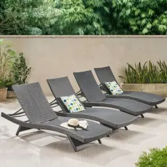 GDFStudio Olivia Outdoor Wicker Armless Adjustable Chaise Lounge (Set of 4)