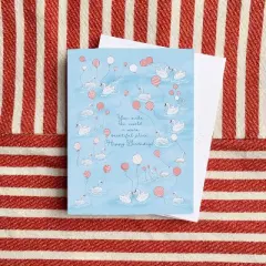 Birthday Greeting Card Pack (3ct) "Swans and Balloons" by Ramus & Co