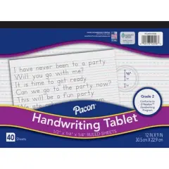 Pacon&reg; Handwriting Tablet, White, 1/2 in x 1/4 in x 1/4 in Ruled Long, 12" x 9", 40 Sheets, Pack of 12