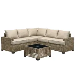 XIZZI All-Weather Rattan Furniture, Sectional Sets w/ Optional Solar Light-Up Coffee Table & Ottoman, Choose 6-9pc Configs in 8 Fade Resistant Colors