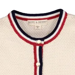 Hope & Henry Girls' Organic Cotton Fancy Cardigan with Stripe Trim, Infant