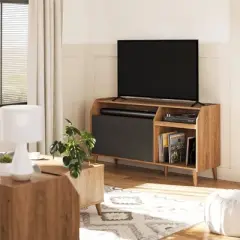 Magnolia Console and Record Station TV Stand for TVs up to 65" Walnut/Black - Novogratz