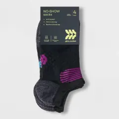 Women's 4pk Cushioned Diamond Accents No Show Athletic Socks - All in Motion&trade;