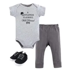 Little Treasure Baby Boy Cotton Bodysuit, Pant and Shoe 3pc Set, Well Dressed